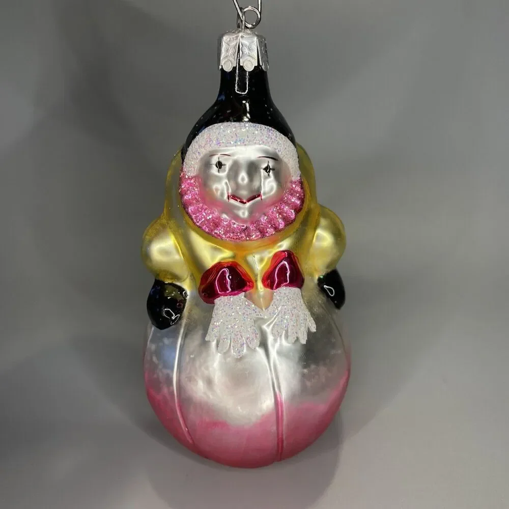 Vintage Radko 1992 Roly Poly Clown Blown Glass Christmas Ornament Clown on Ball